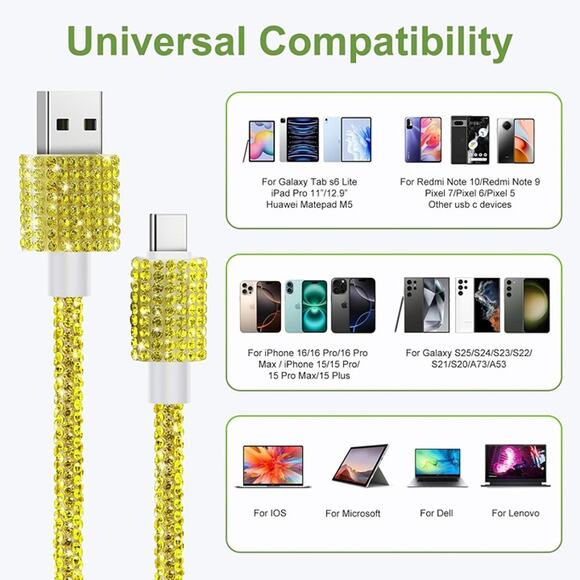 USB C Cable 3A USB to USB C Fast Charging, Lemon Yellow - Picture 4 of 6